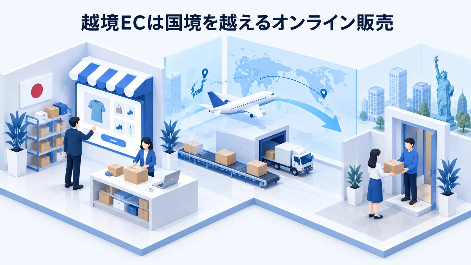「越境ECは国境を越えるオンライン販売」の要点を整理したImage 2.0図解