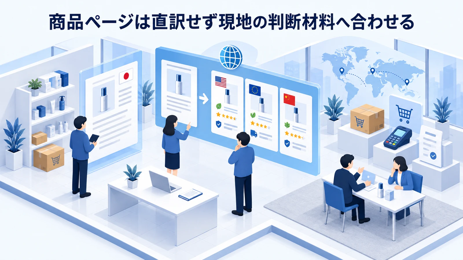 「商品ページは直訳せず現地の判断材料へ合わせる」の要点を整理したImage 2.0図解