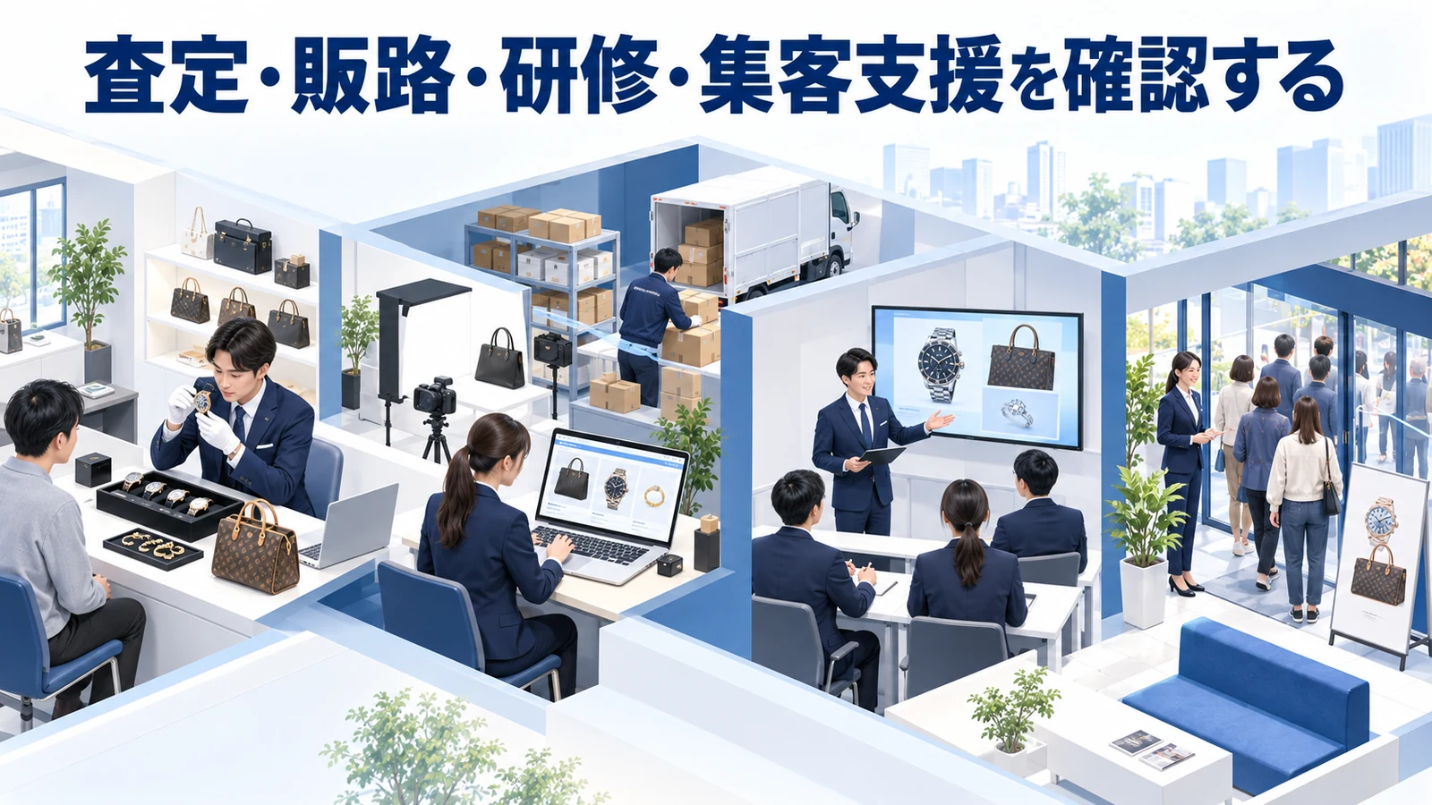 査定・販路・研修・集客支援を確認するを整理したImage 2.0図解