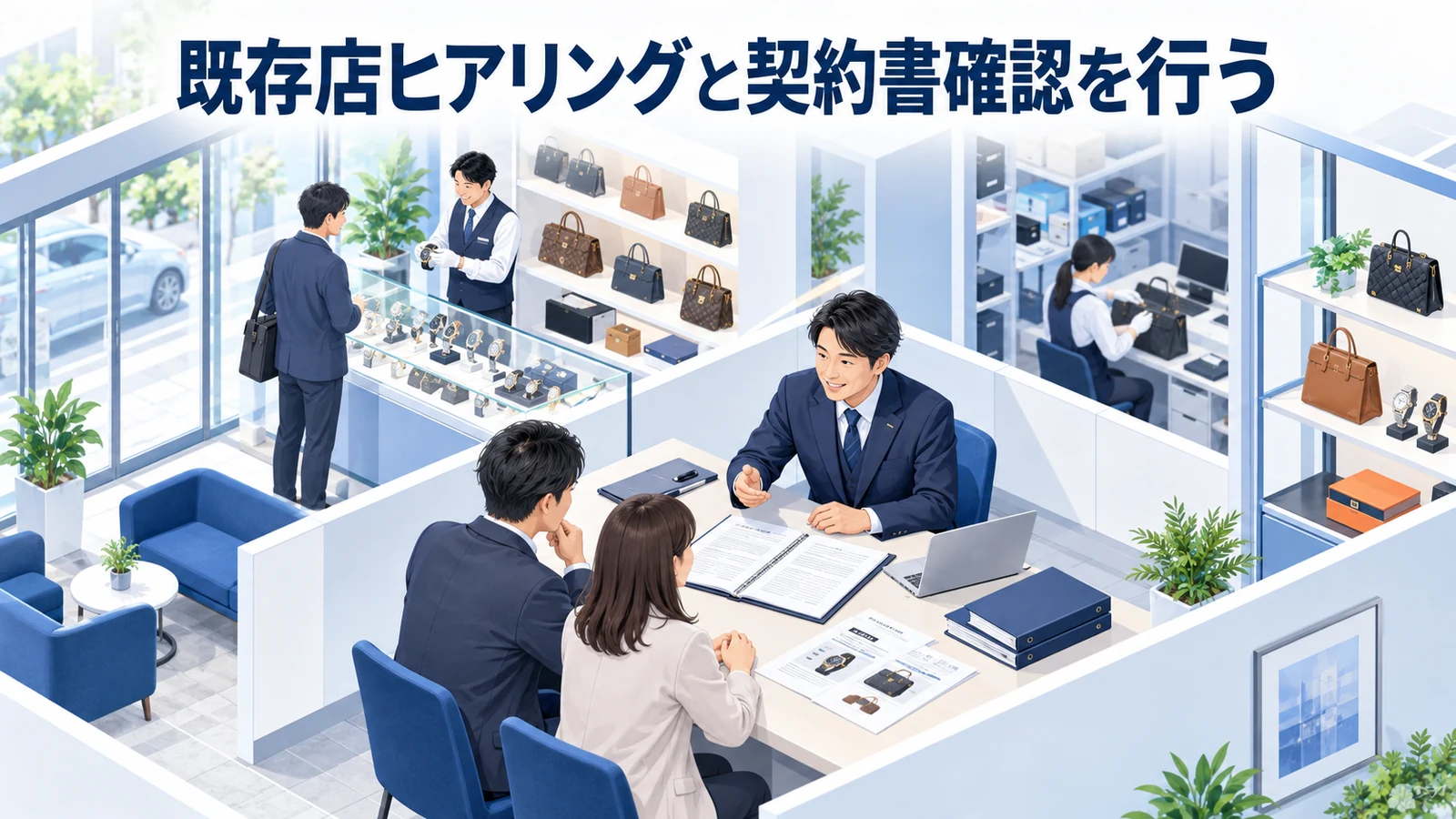 既存店ヒアリングと契約書確認を行うを整理したImage 2.0図解