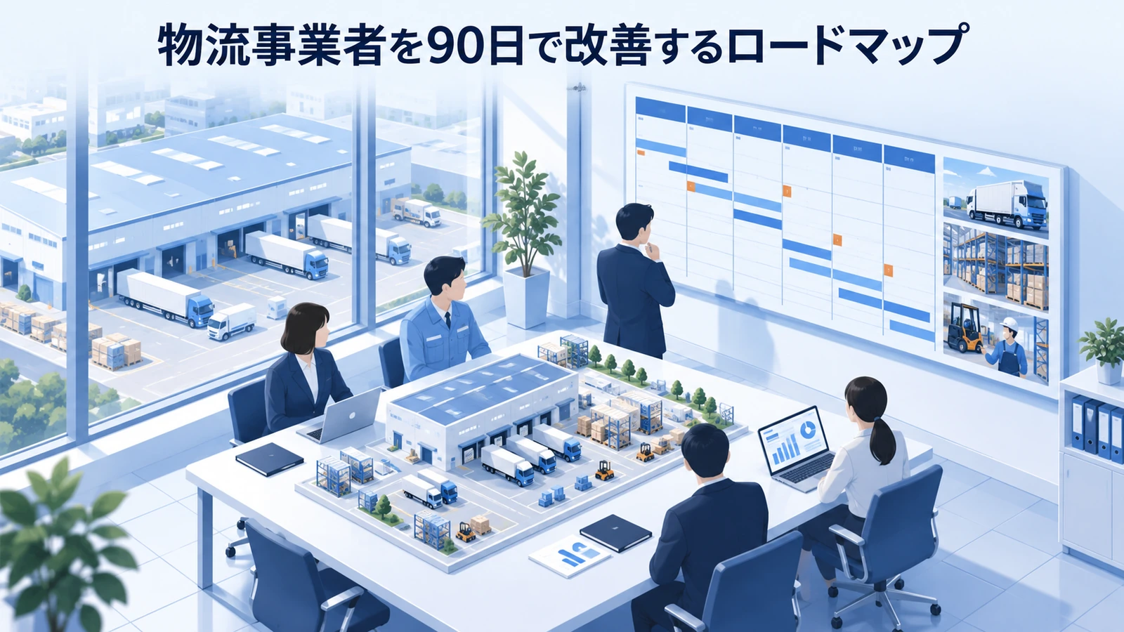 「物流事業者を90日で改善するロードマップ」の要点を整理したImage 2.0図解