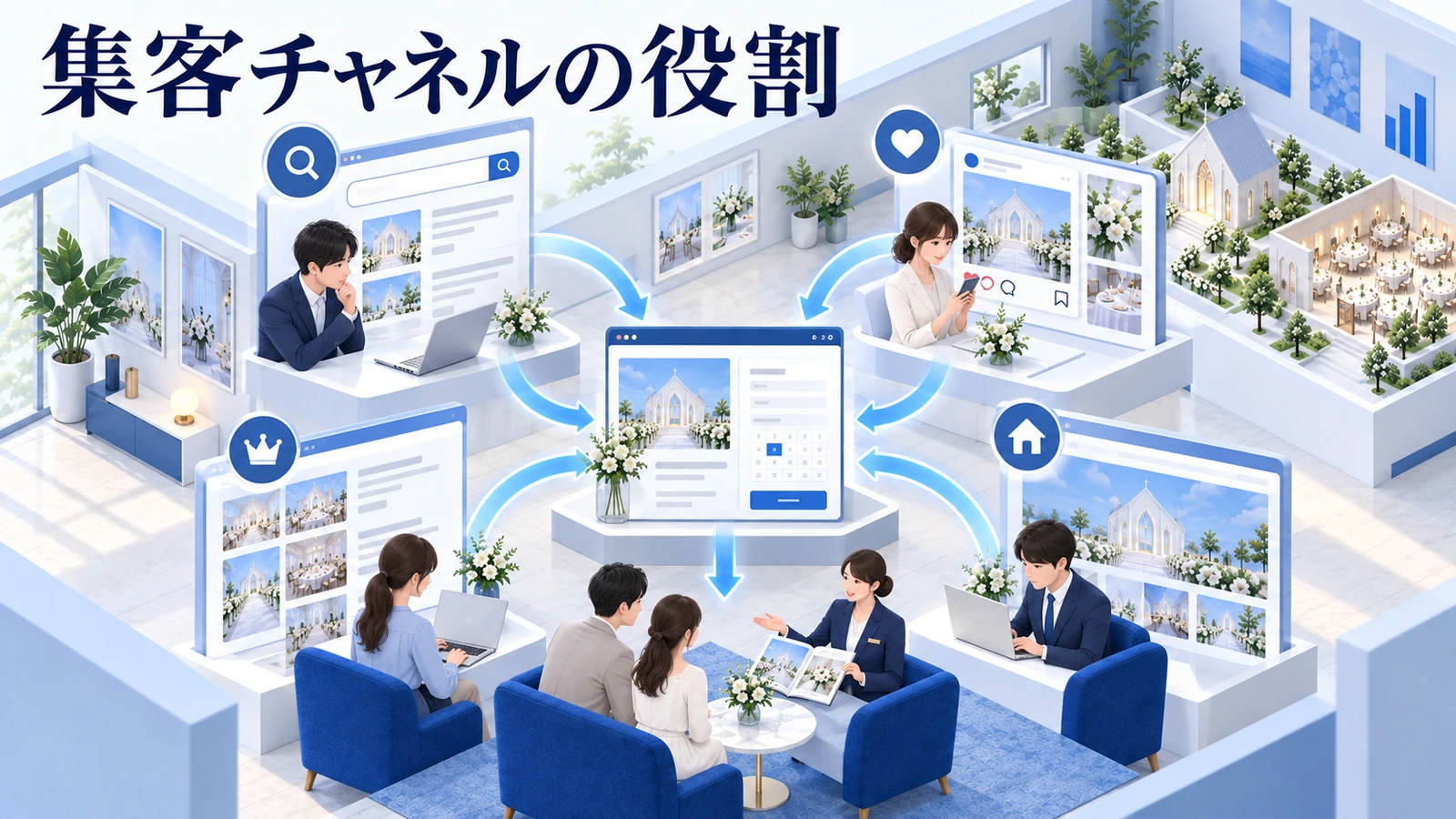 集客チャネルは、予約までの役割で使い分けるの図解