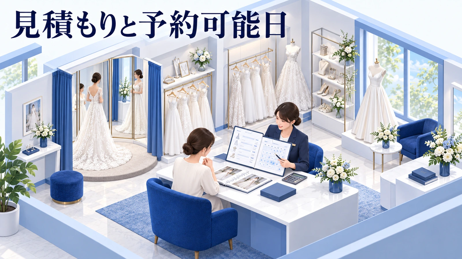 試着後は見積もりと予約可能日を合わせて説明するの図解