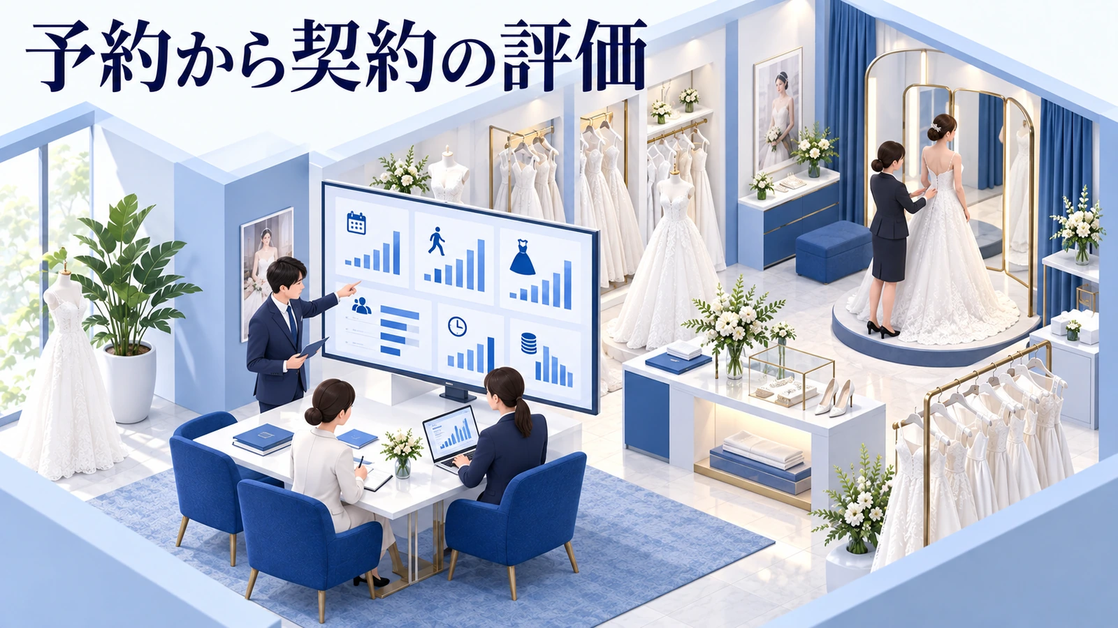 予約から契約まで、費用と人員を含めて評価するの図解