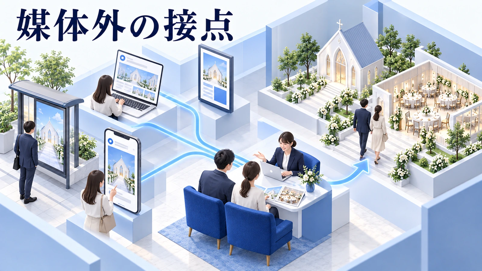 掲載以外の接点も整えて、比較中の人に会場を届けるの図解