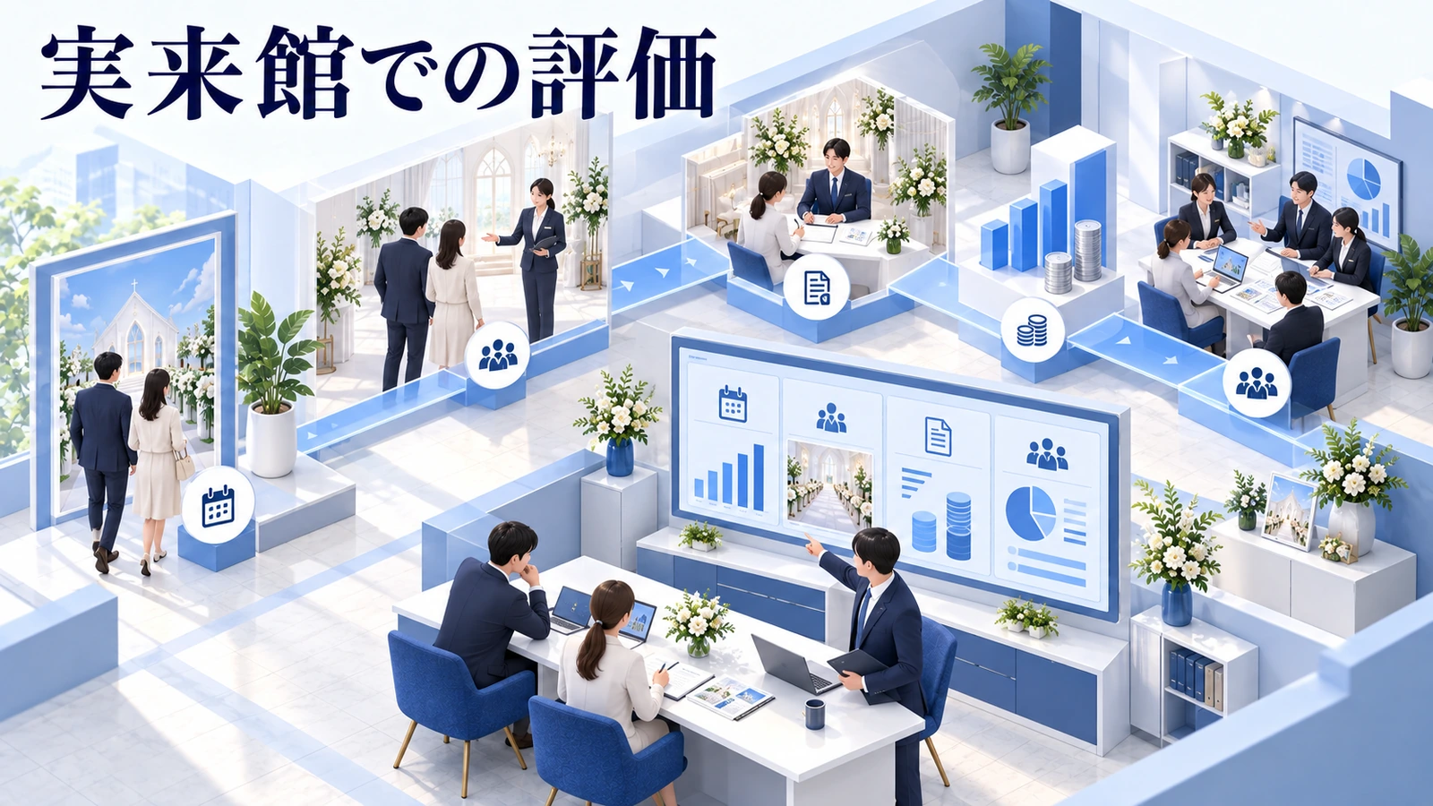 掲載成果は予約数だけでなく、条件の一致と実来館で見るの図解