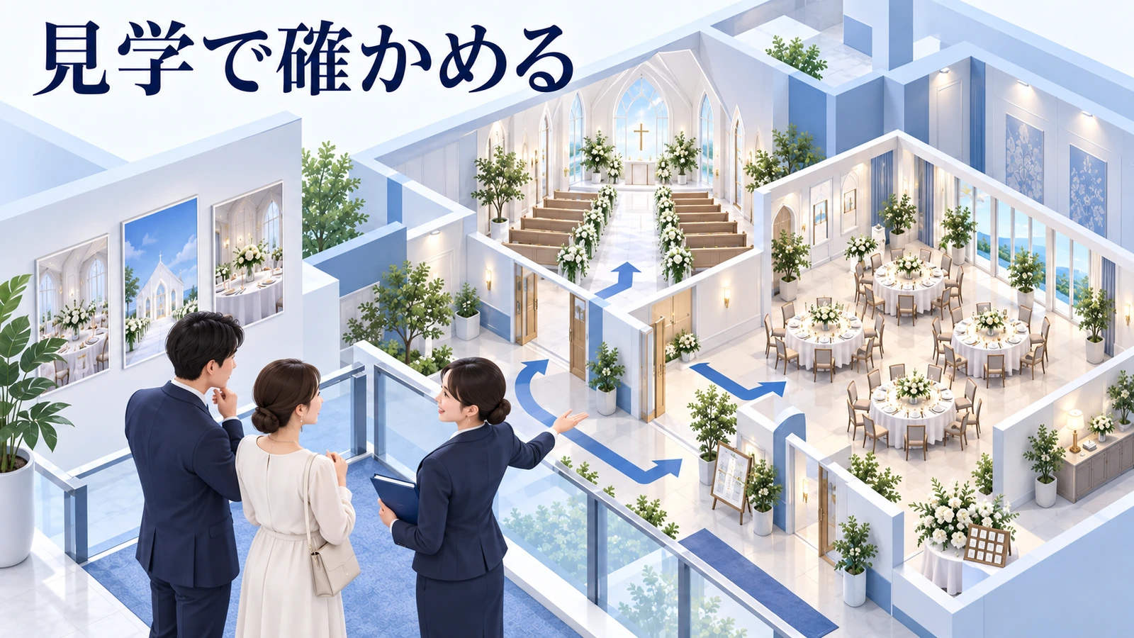 見学では、その人数での空間と当日の流れを示すの図解