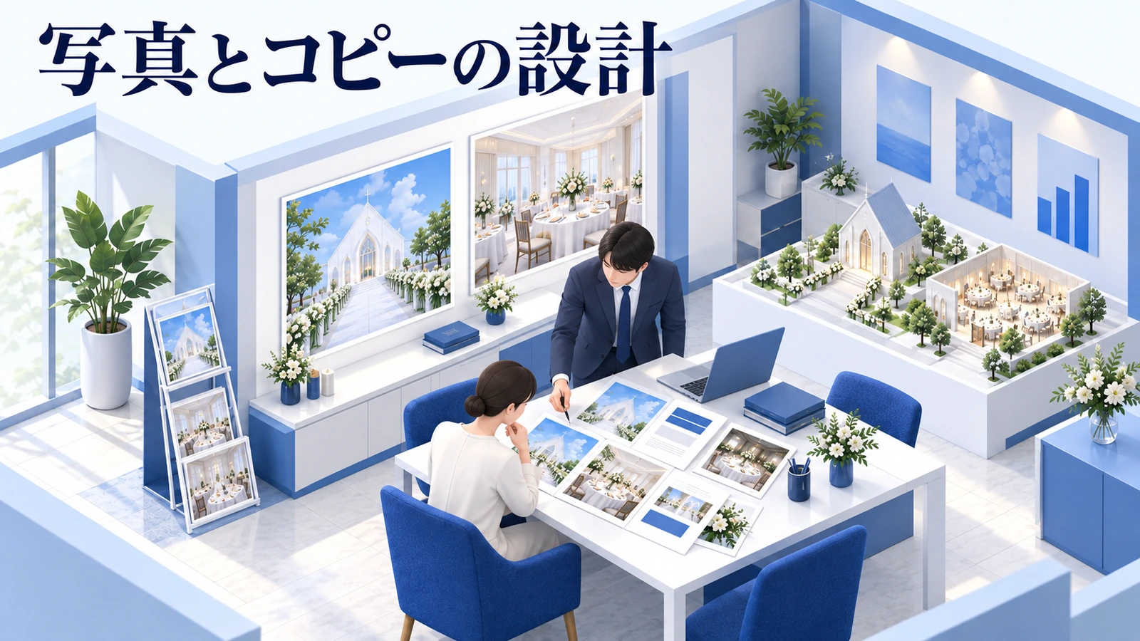 写真とコピーは、現行の会場条件を伝えるの図解
