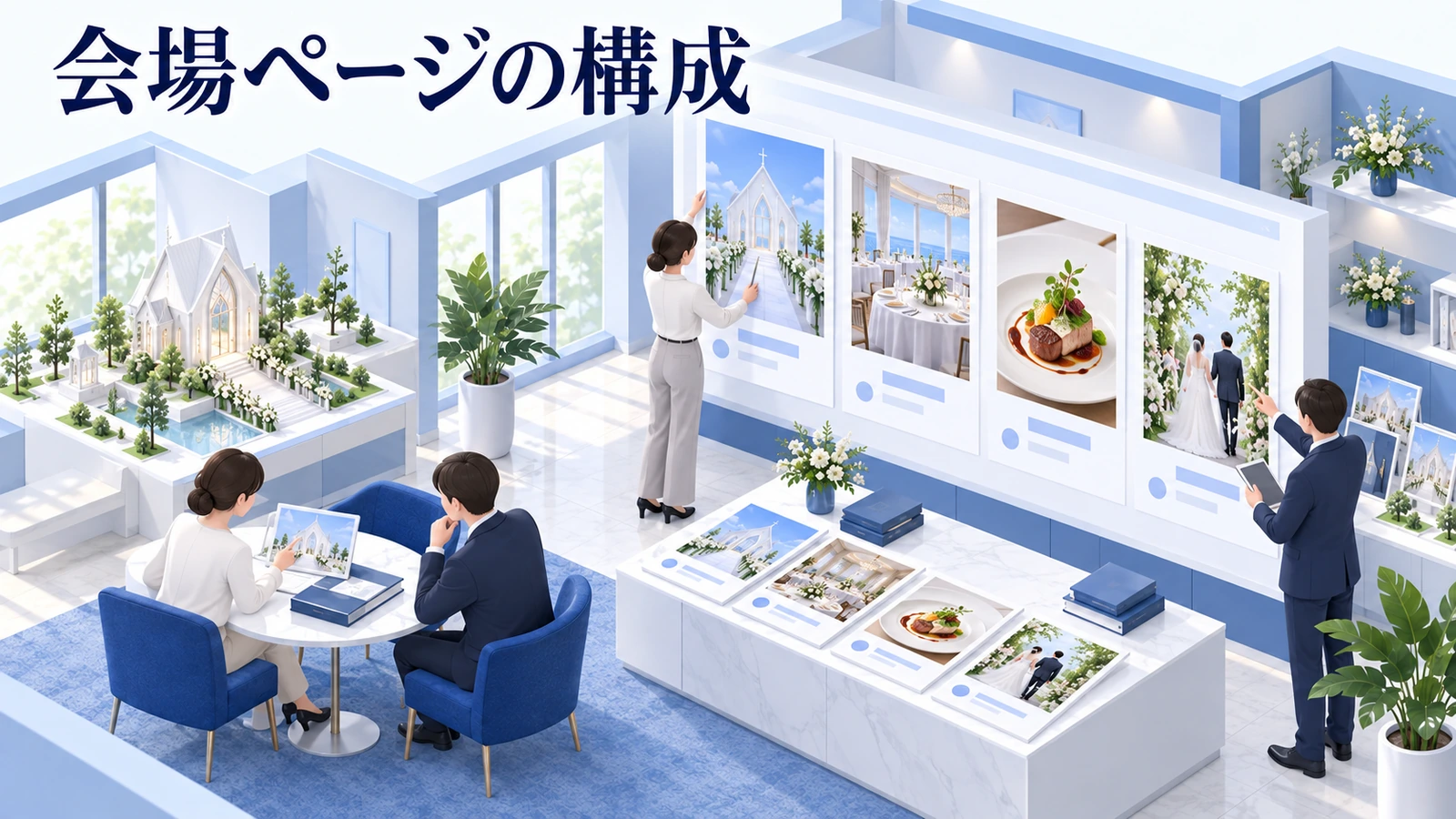 会場・プラン・実例を、検索する疑問に対応させるの図解