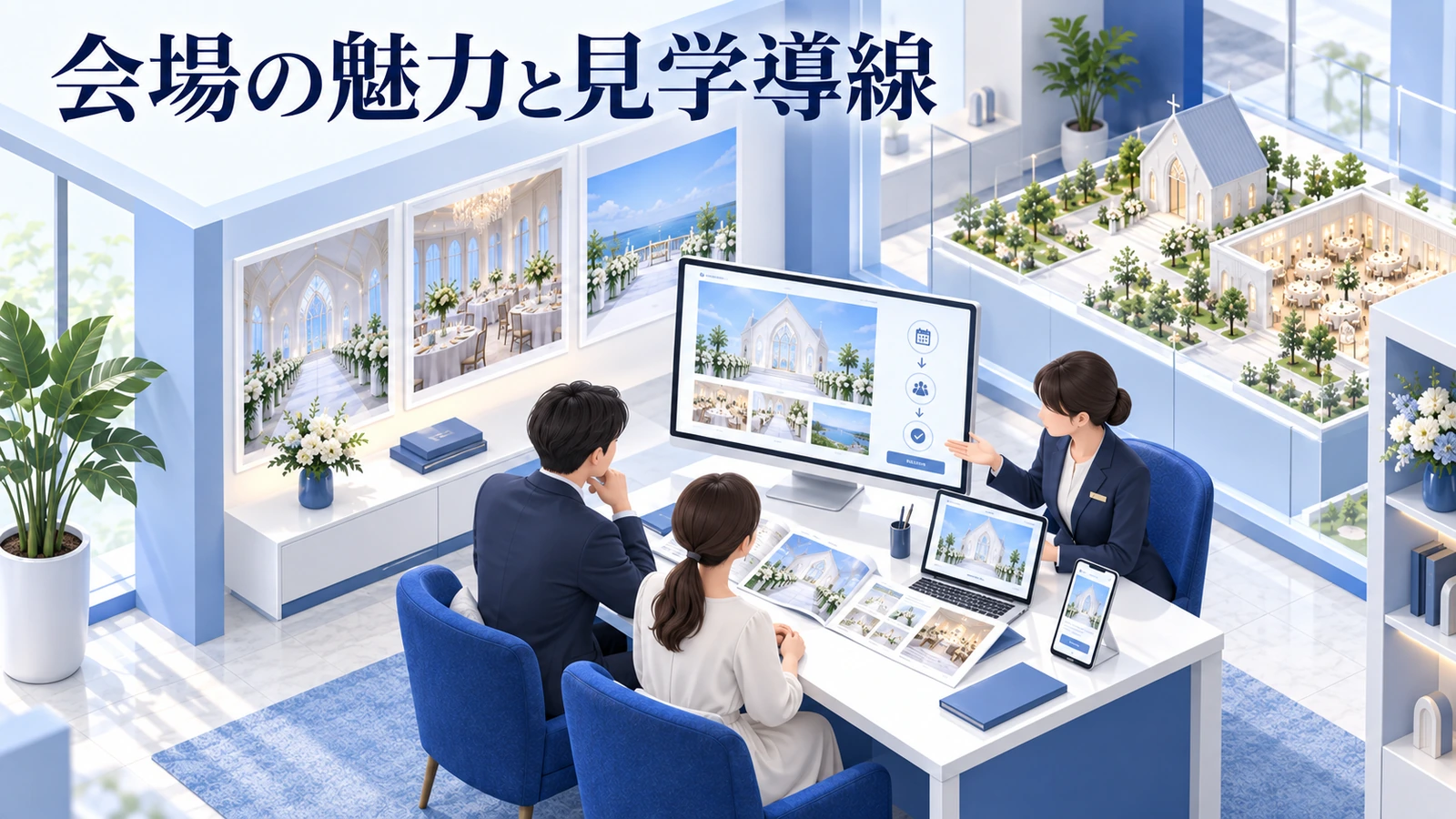 結婚式場のホームページは、魅力・条件・見学をつなげるの図解