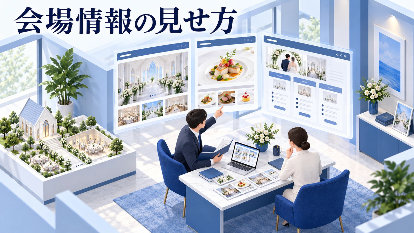 会場・料理・プランは、比較できる具体的な情報にするの図解