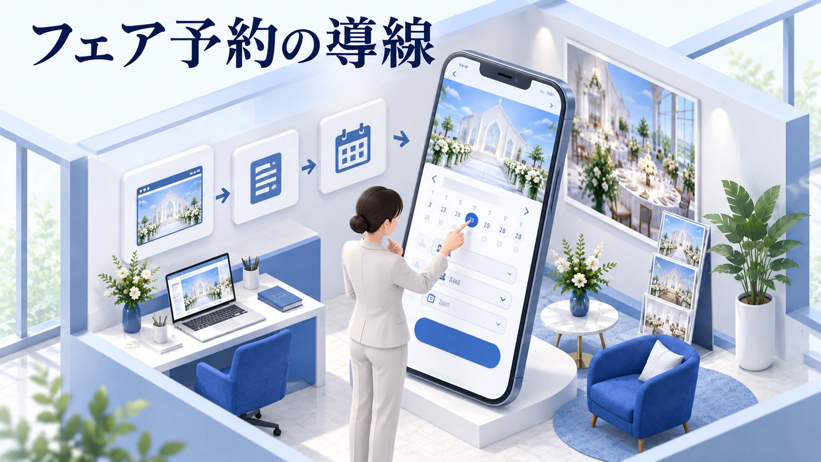 フェア選択と予約フォームは、スマートフォンで試すの図解