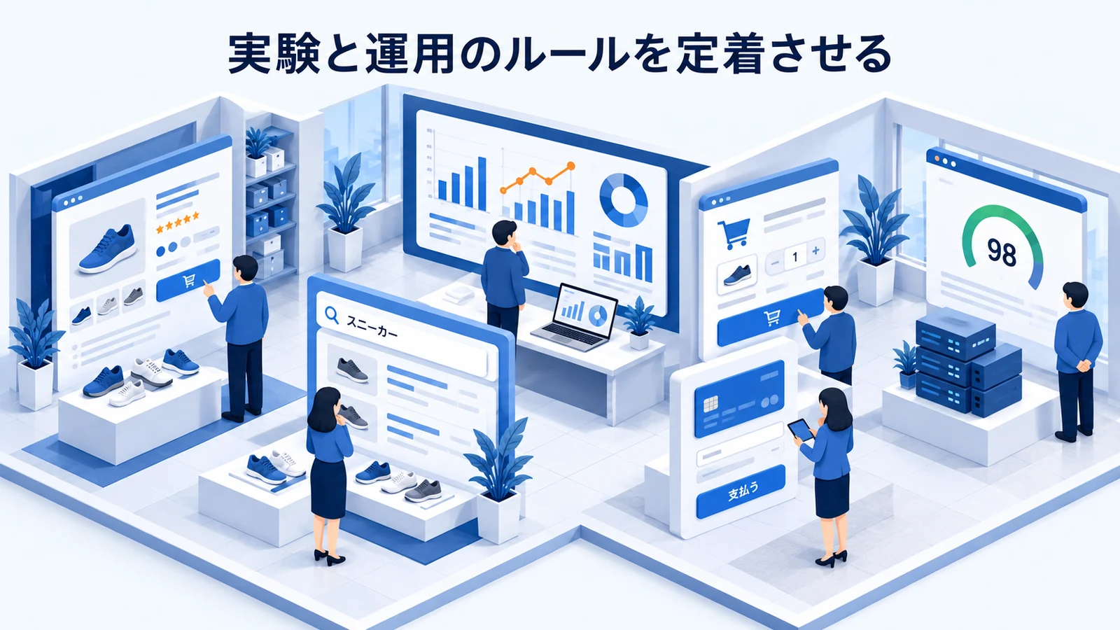 実験と運用のルールを定着させるを確認するECサイト責任者のImage 2.0図解