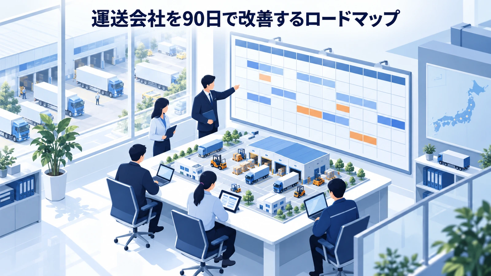 「運送会社を90日で改善するロードマップ」の要点を整理したImage 2.0図解