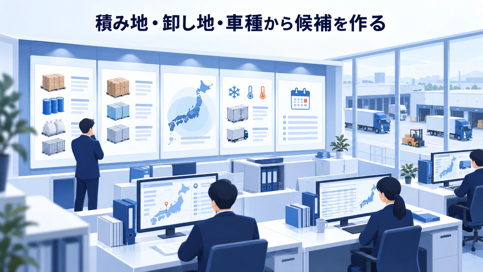 「積み地・卸し地・車種から候補を作る」の要点を整理したImage 2.0図解