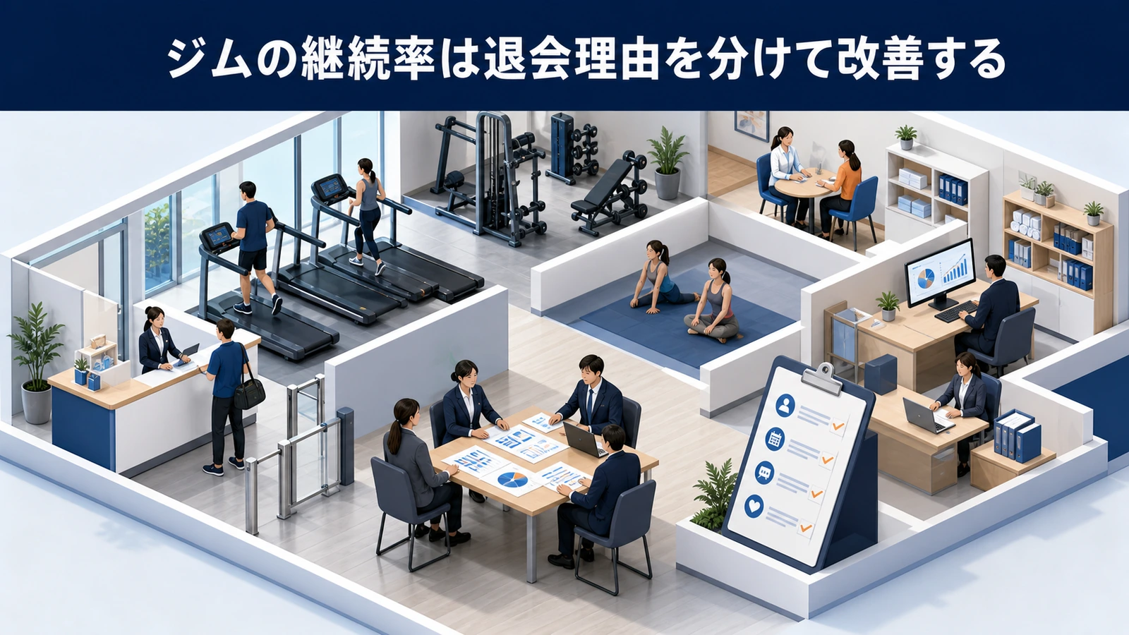 ジムの継続率は退会理由を分けて改善する