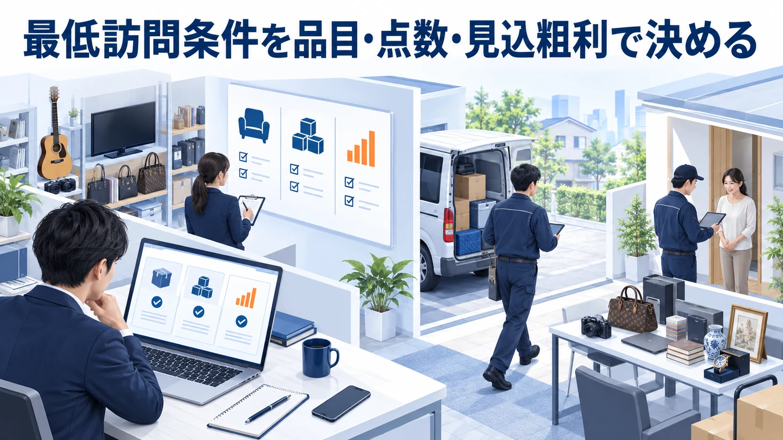 最低訪問条件を品目・点数・見込粗利で決めるを整理したImage 2.0図解