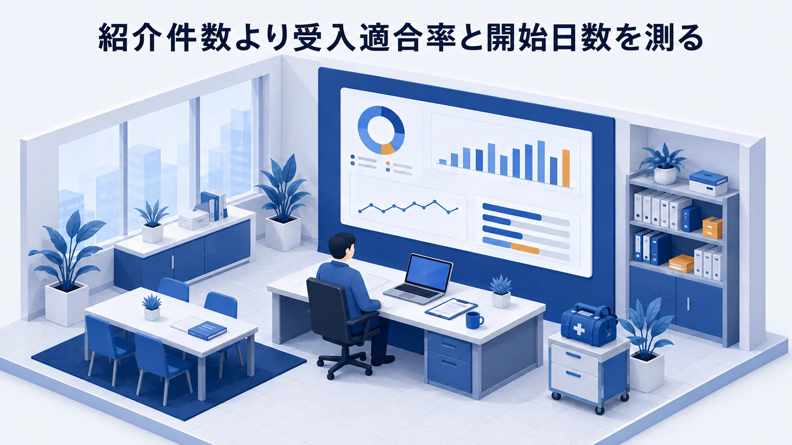 紹介件数より受入適合率と開始日数を測るを整理したImage 2.0図解