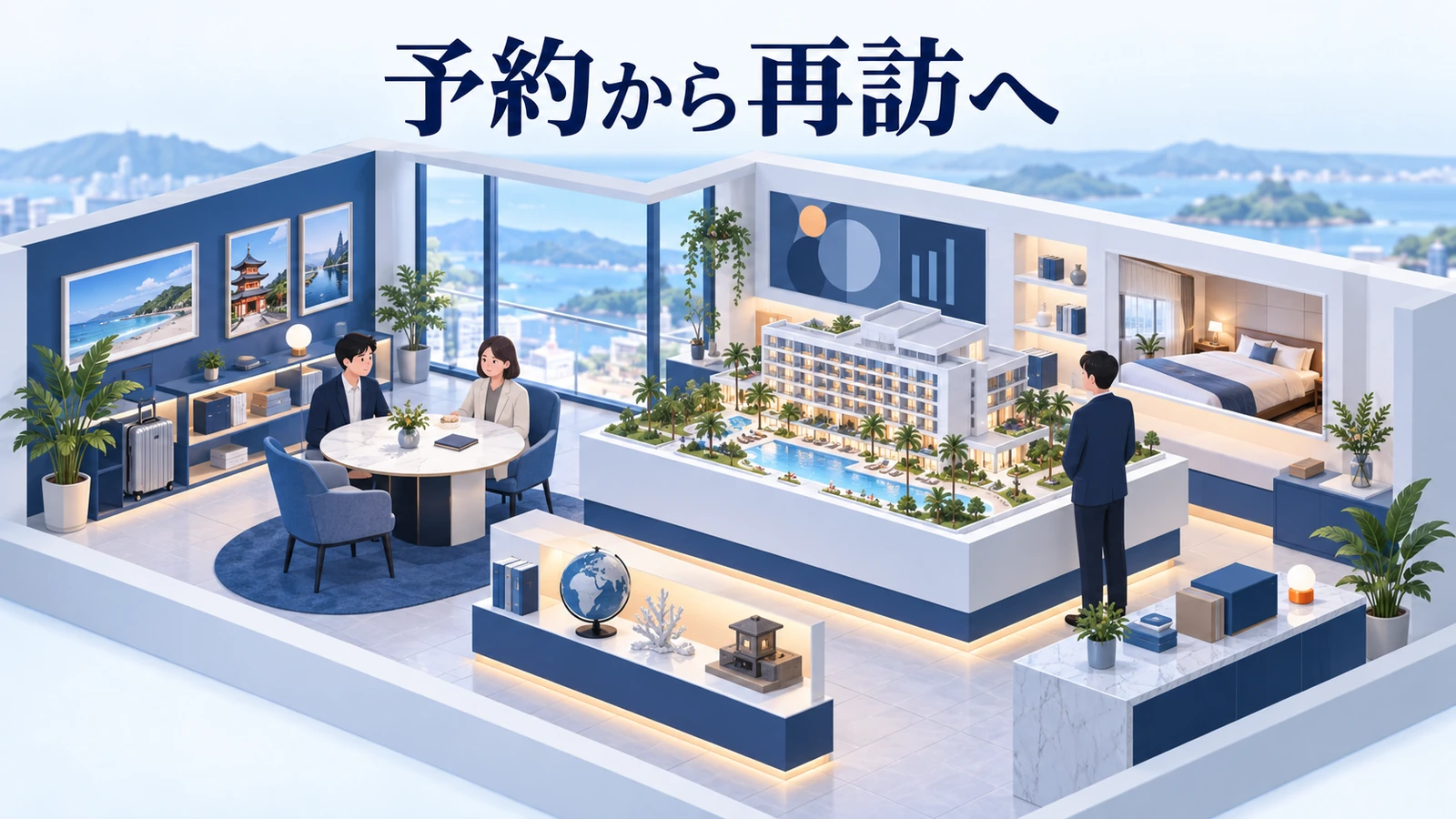 旅行者の検討から再訪まで情報を揃えるの図解