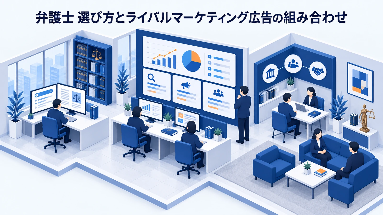 「弁護士 選び方とライバルマーケティング広告の組み合わせ」を整理したImage 2.0図解