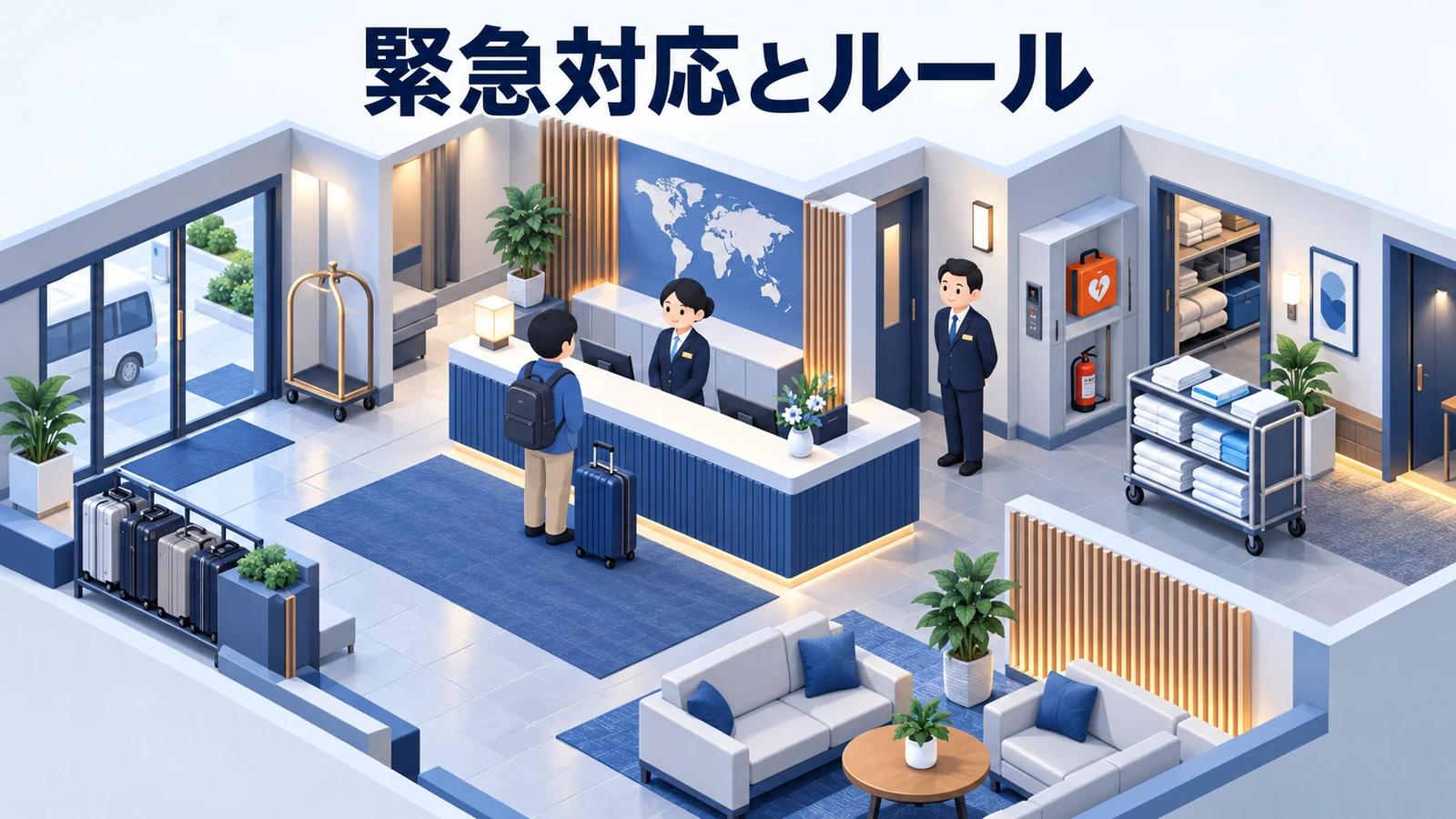 緊急対応と館内ルールをスタッフが使える形にするの図解