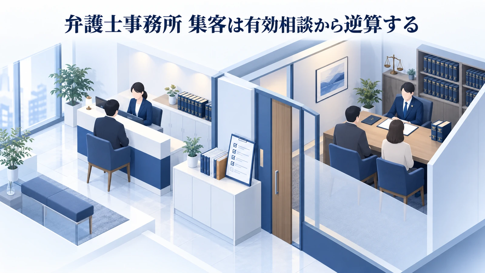 「弁護士事務所 集客は有効相談から逆算する」を整理したImage 2.0図解
