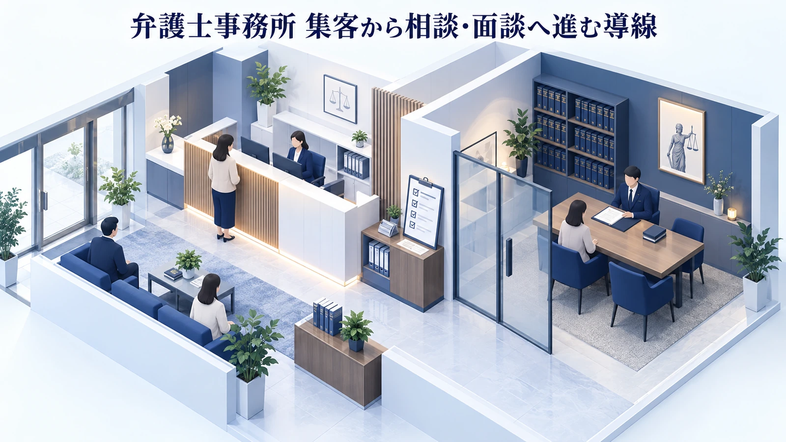 「弁護士事務所 集客から相談・面談へ進む導線」を整理したImage 2.0図解