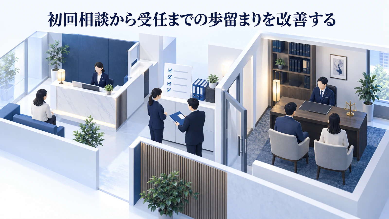 「初回相談から受任までの歩留まりを改善する」を整理したImage 2.0図解
