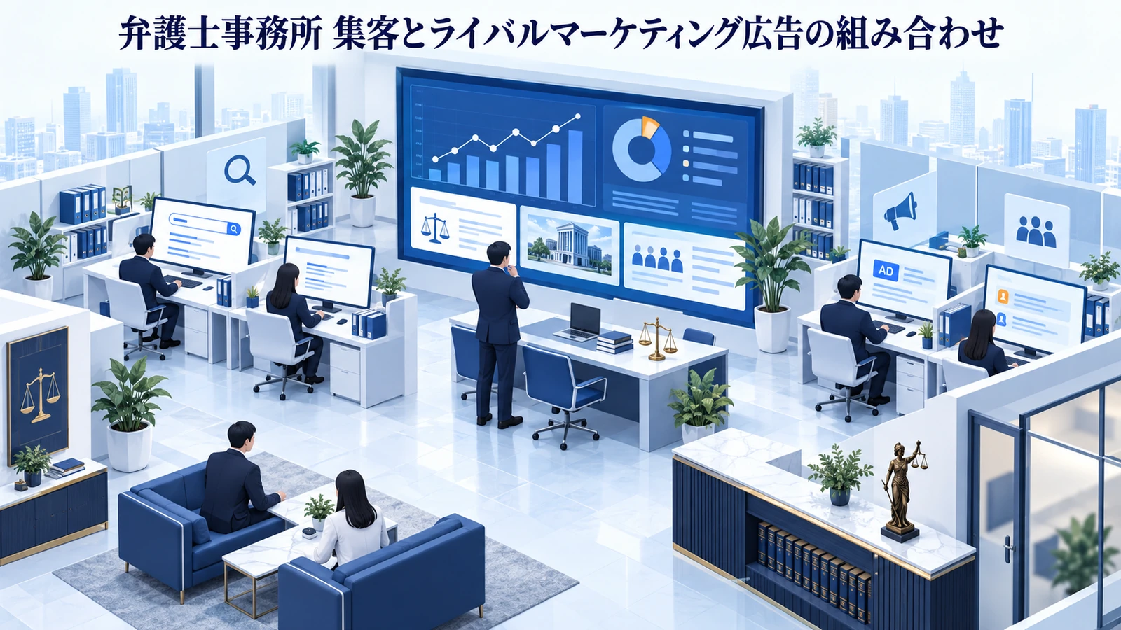 「弁護士事務所 集客とライバルマーケティング広告の組み合わせ」を整理したImage 2.0図解