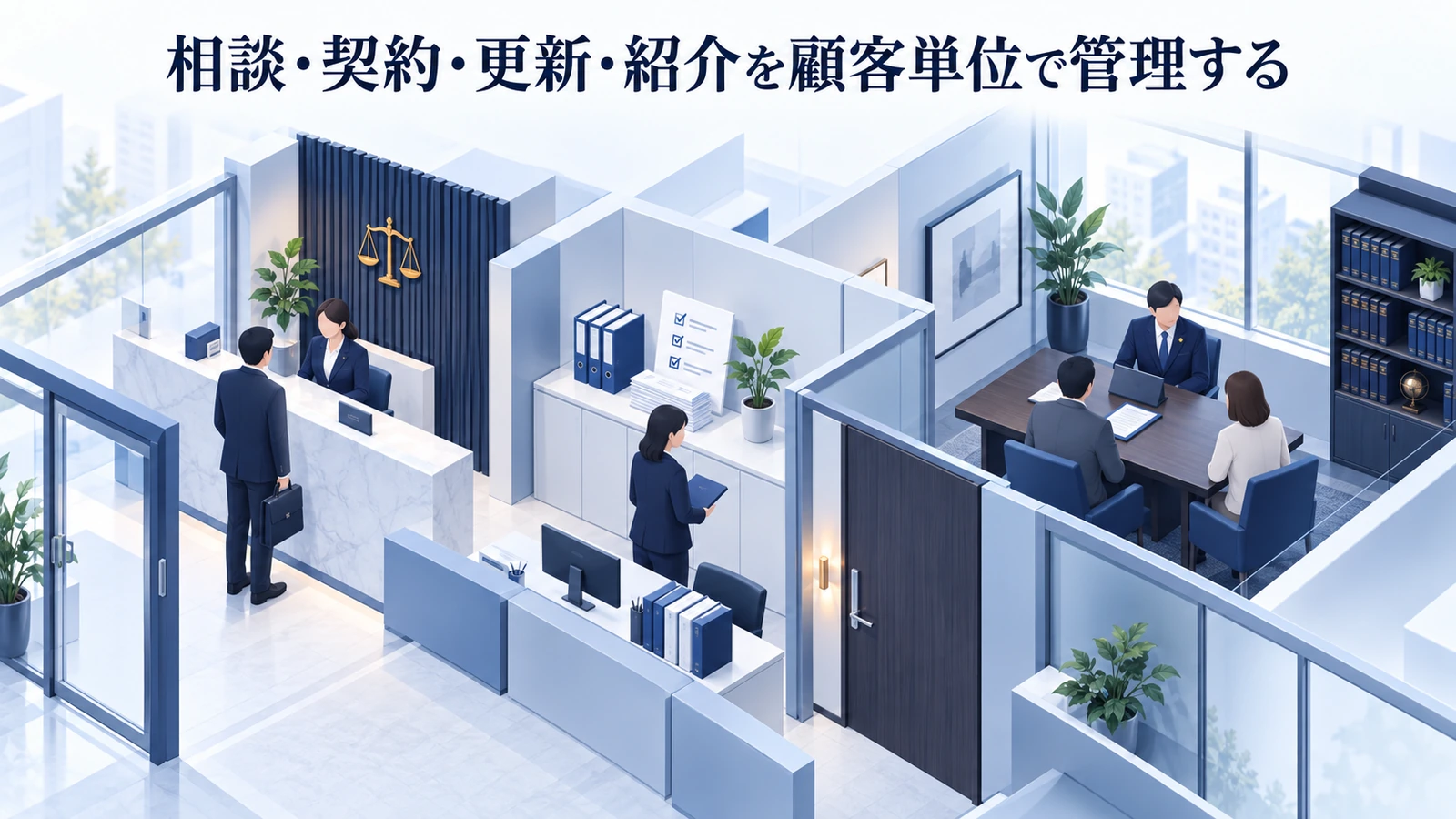 「相談・契約・更新・紹介を顧客単位で管理する」を整理したImage 2.0図解