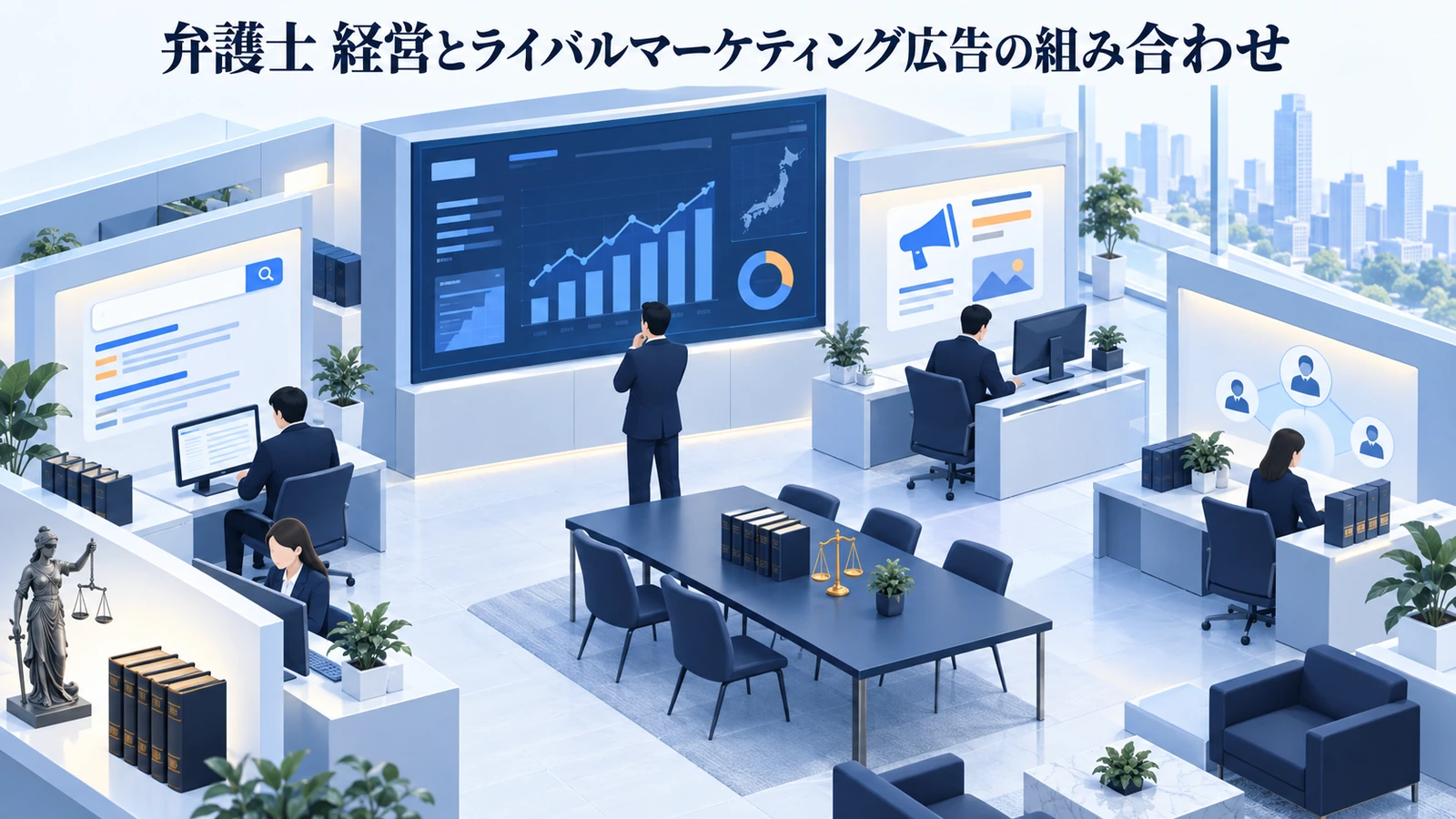 「弁護士 経営とライバルマーケティング広告の組み合わせ」を整理したImage 2.0図解