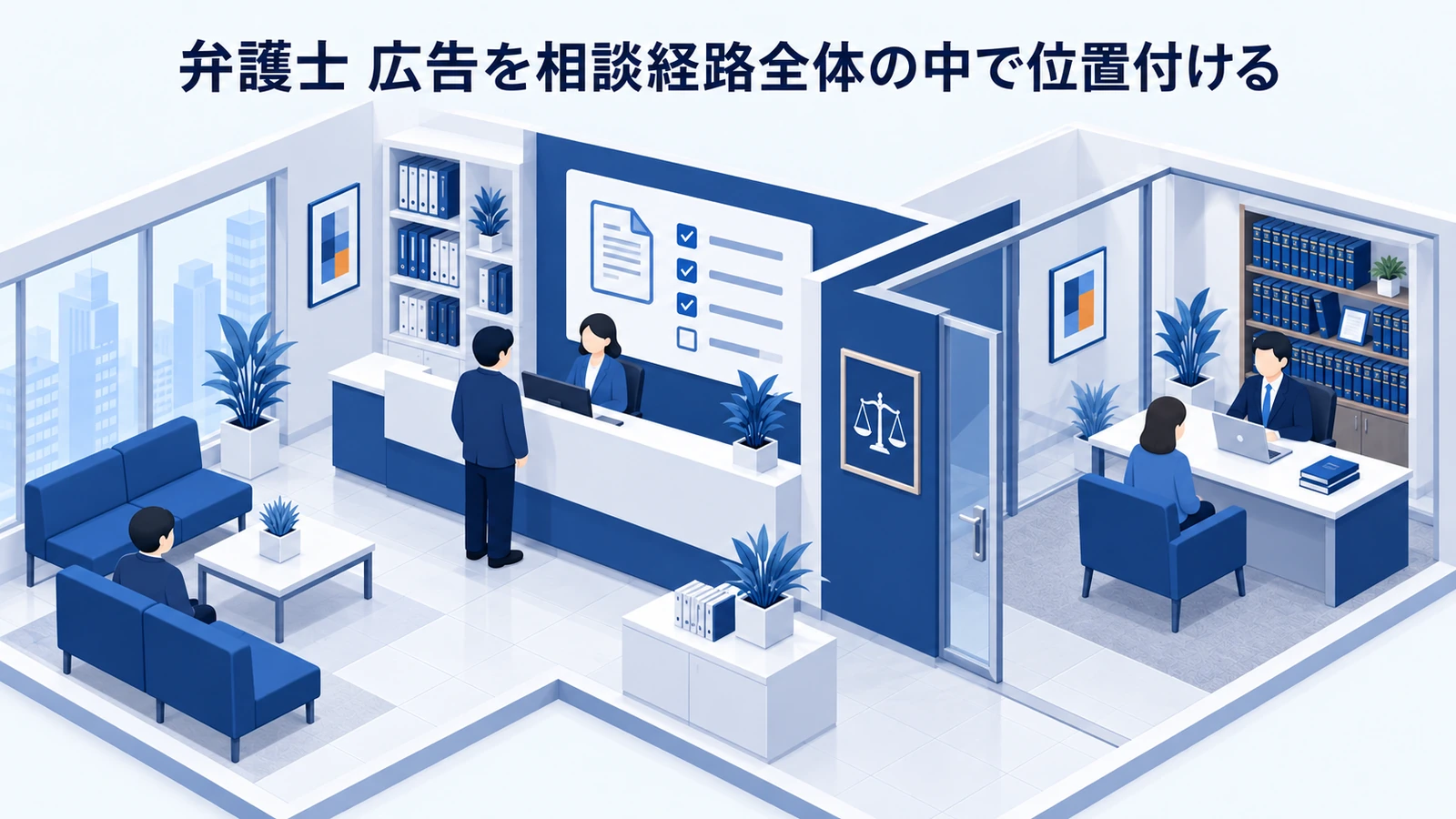 「弁護士 広告を相談経路全体の中で位置付ける」を整理したImage 2.0図解