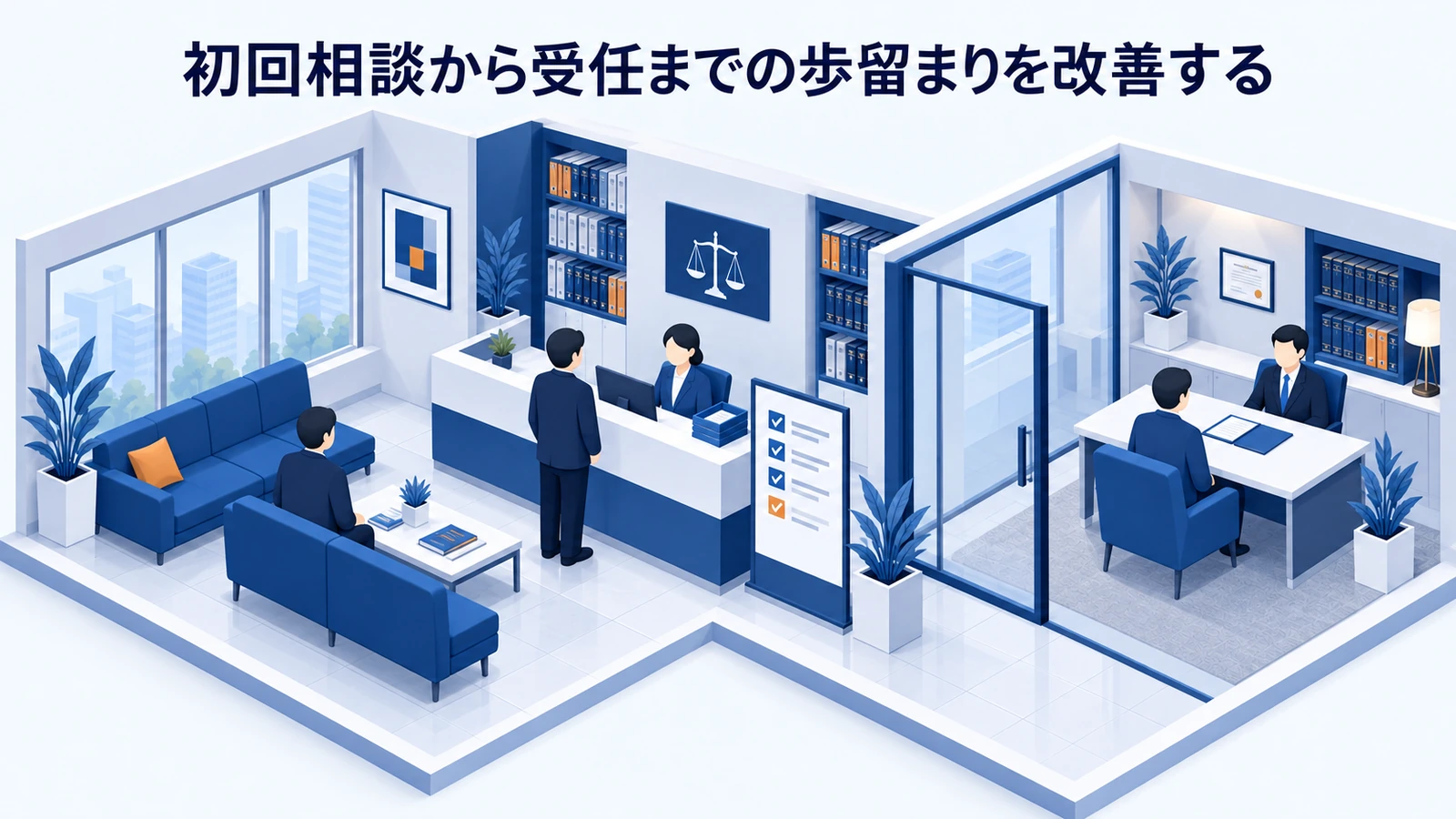 「初回相談から受任までの歩留まりを改善する」を整理したImage 2.0図解