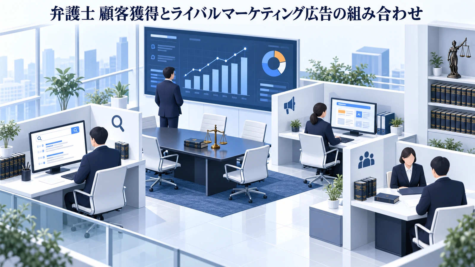 「弁護士 顧客獲得とライバルマーケティング広告の組み合わせ」を整理したImage 2.0図解