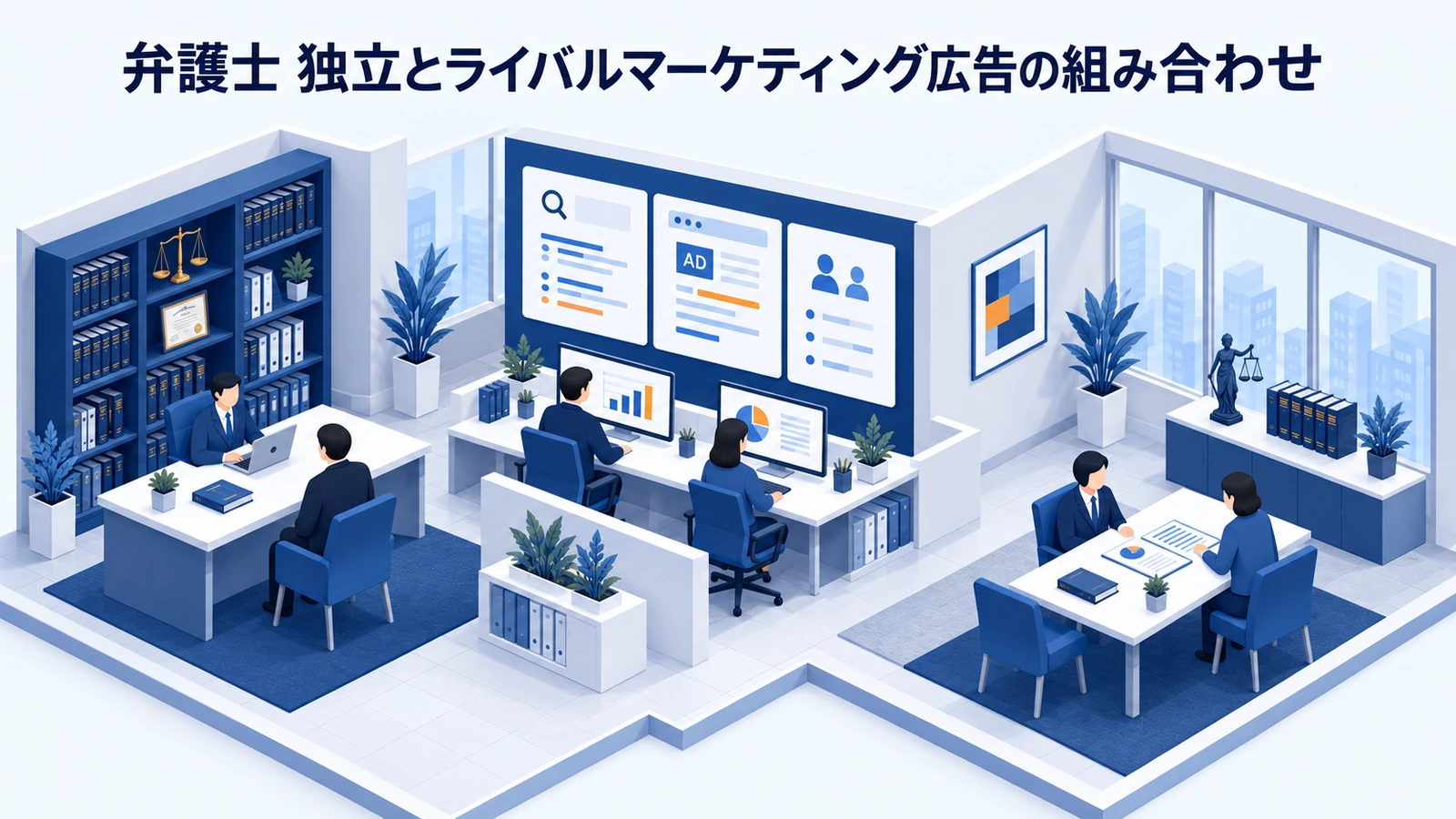 「弁護士 独立とライバルマーケティング広告の組み合わせ」を整理したImage 2.0図解