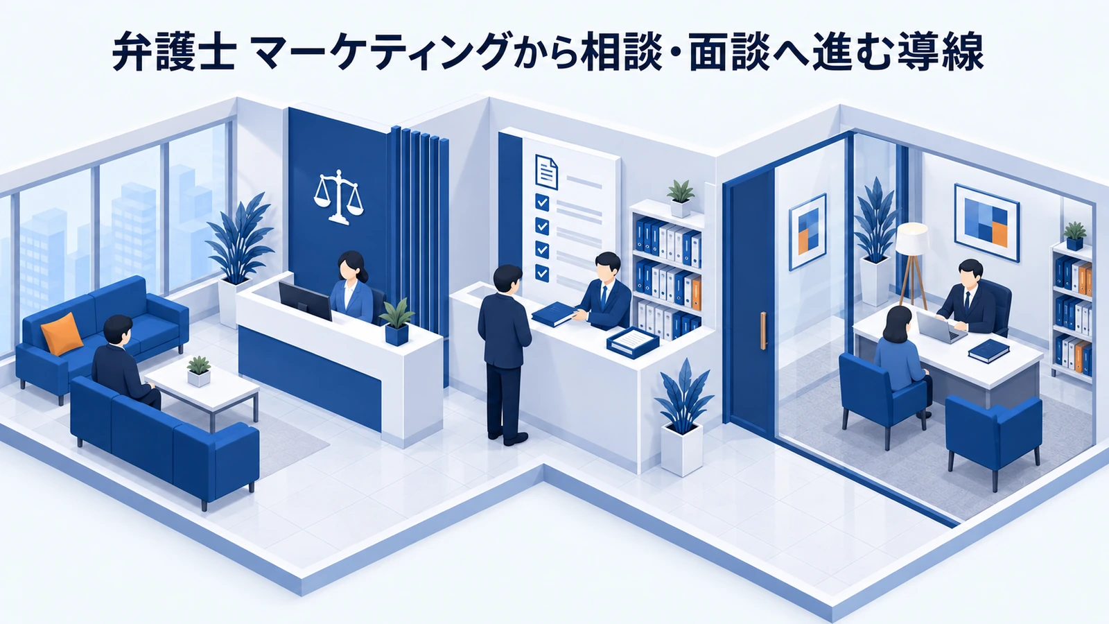 「弁護士 マーケティングから相談・面談へ進む導線」を整理したImage 2.0図解
