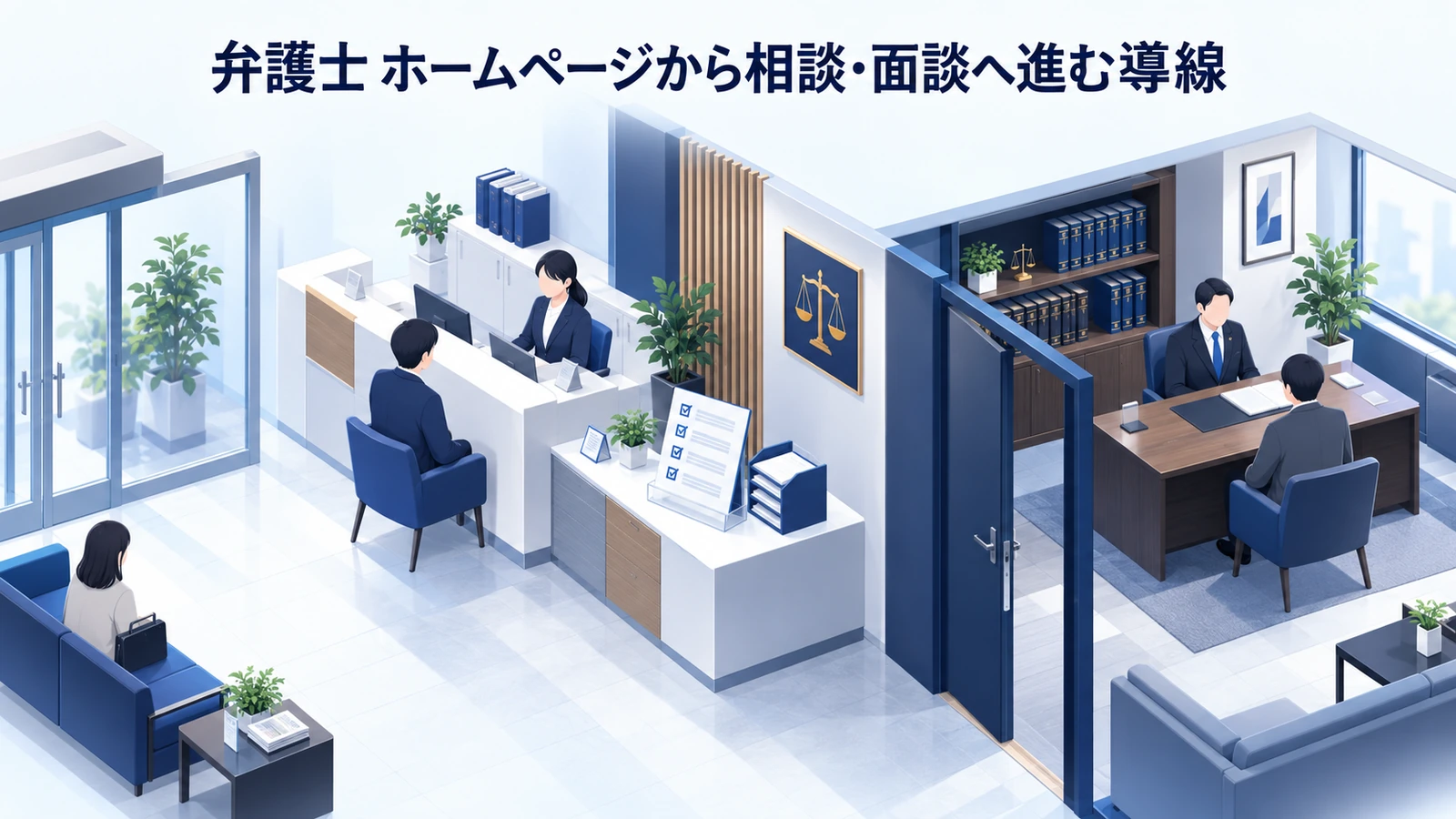 「弁護士 ホームページから相談・面談へ進む導線」を整理したImage 2.0図解