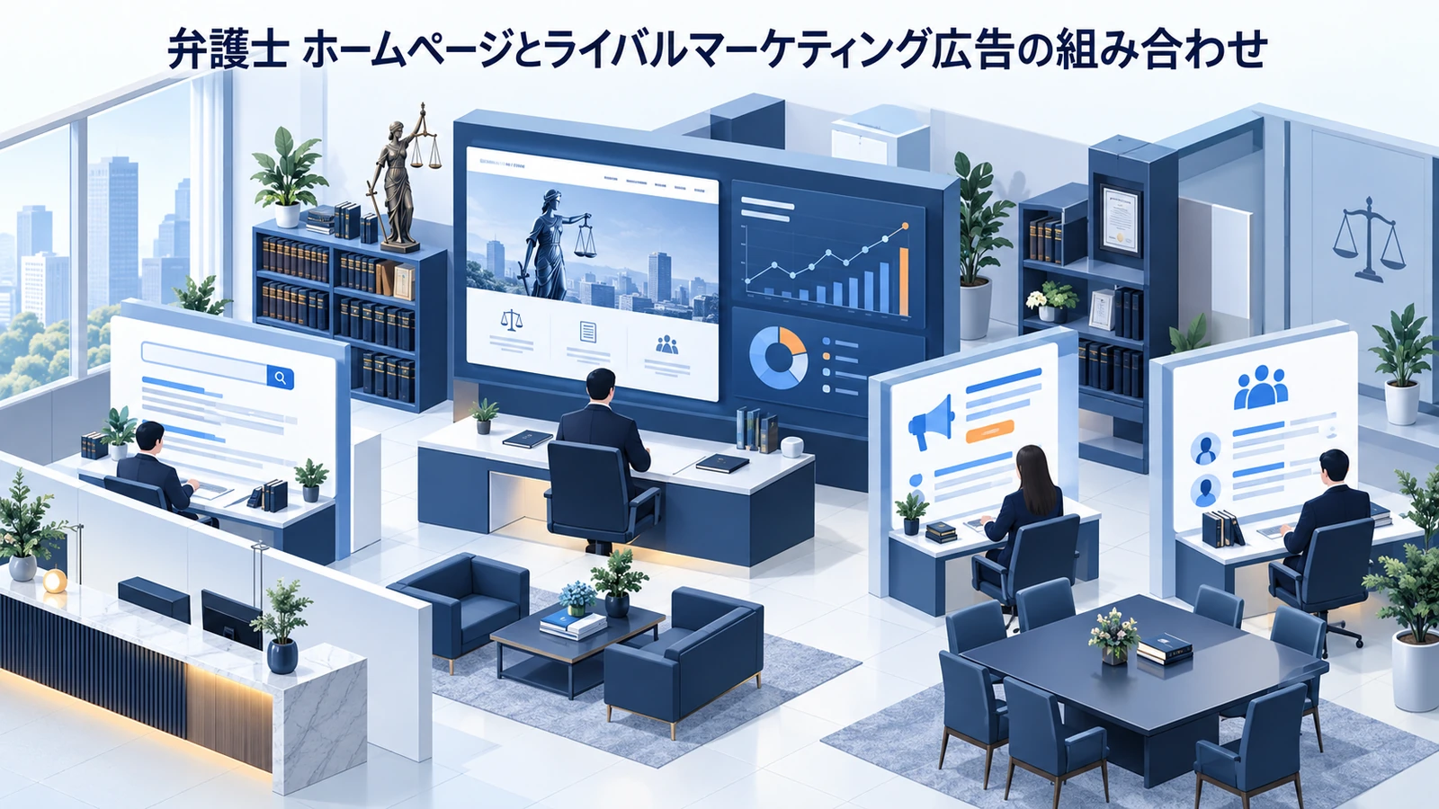 「弁護士 ホームページとライバルマーケティング広告の組み合わせ」を整理したImage 2.0図解
