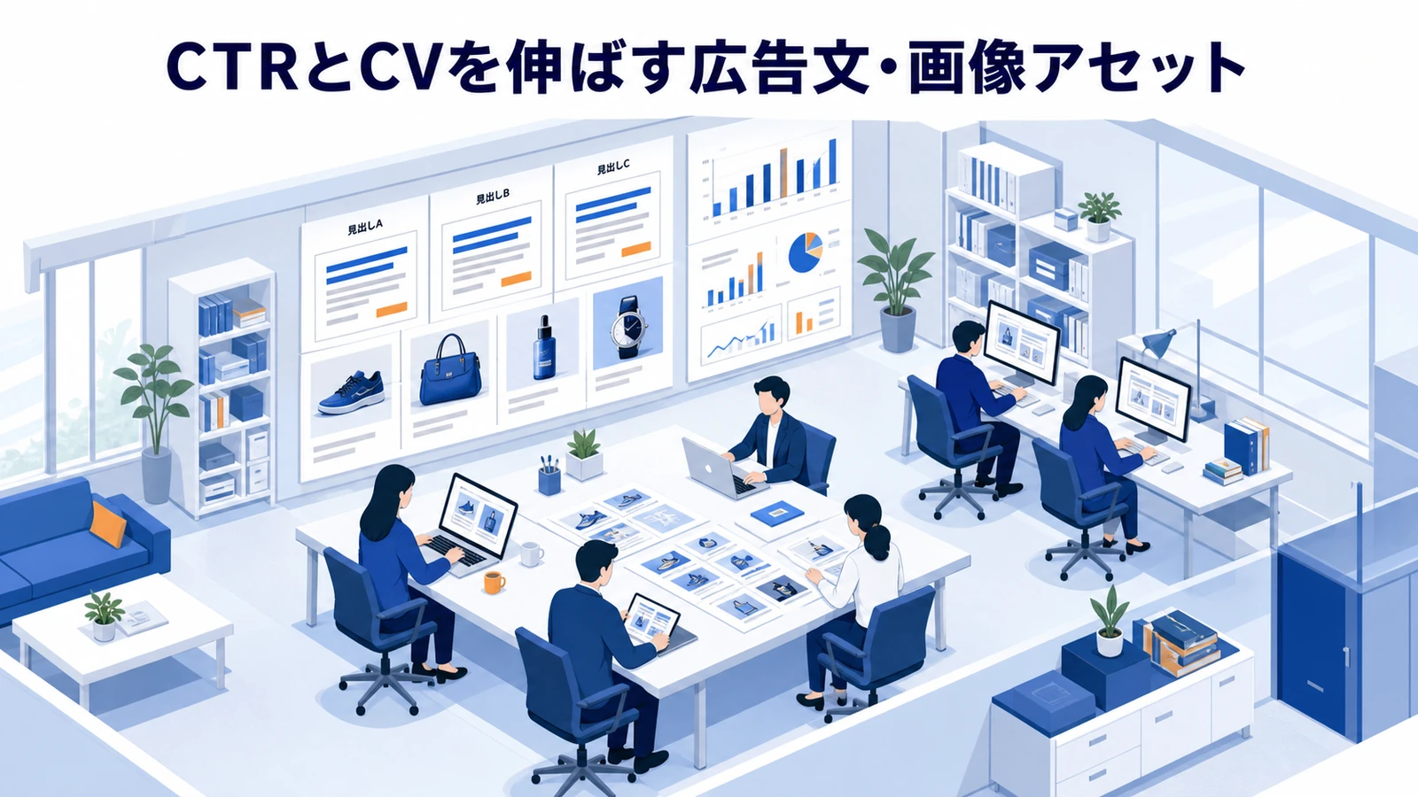 CTRとCVを伸ばす広告文・画像アセットを示すリスティング広告運用