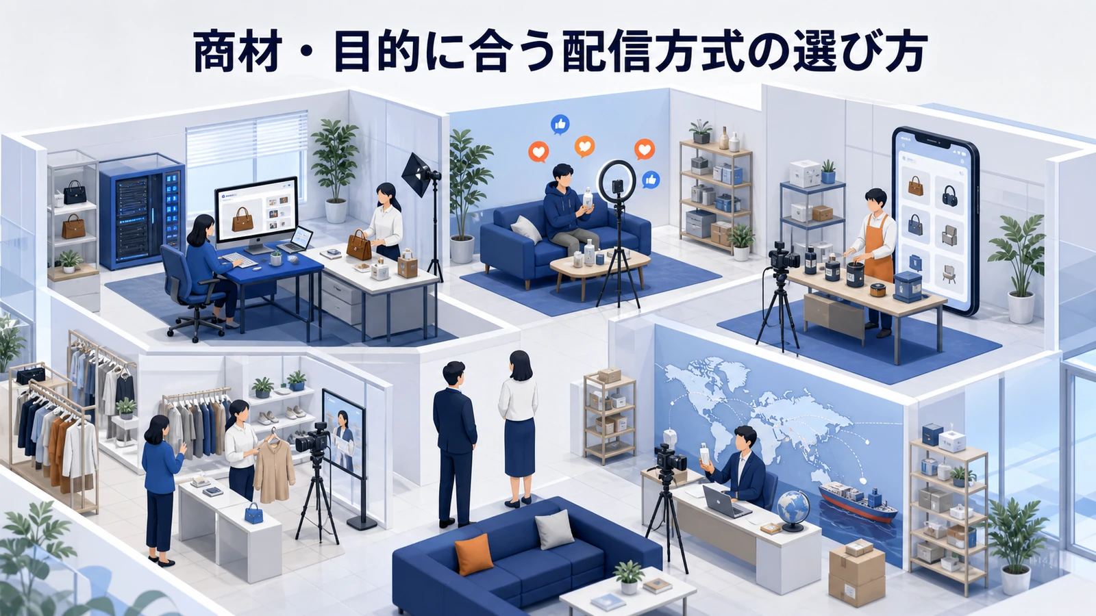 商材・目的に合う配信方式の選び方を示すライブコマース設計