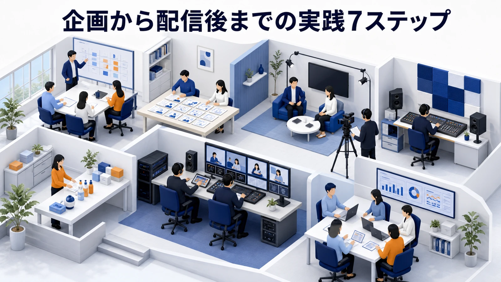 企画から配信後までの実践7ステップを示すライブコマース設計
