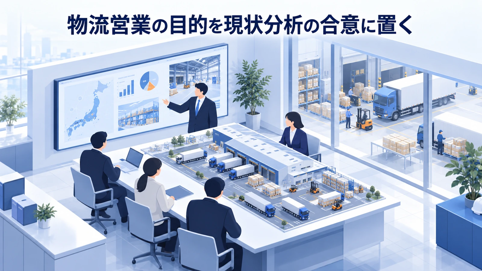 「物流営業の目的を現状分析の合意に置く」の要点を整理したImage 2.0図解