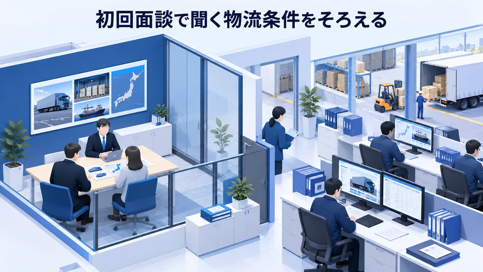 「初回面談で聞く物流条件をそろえる」の要点を整理したImage 2.0図解