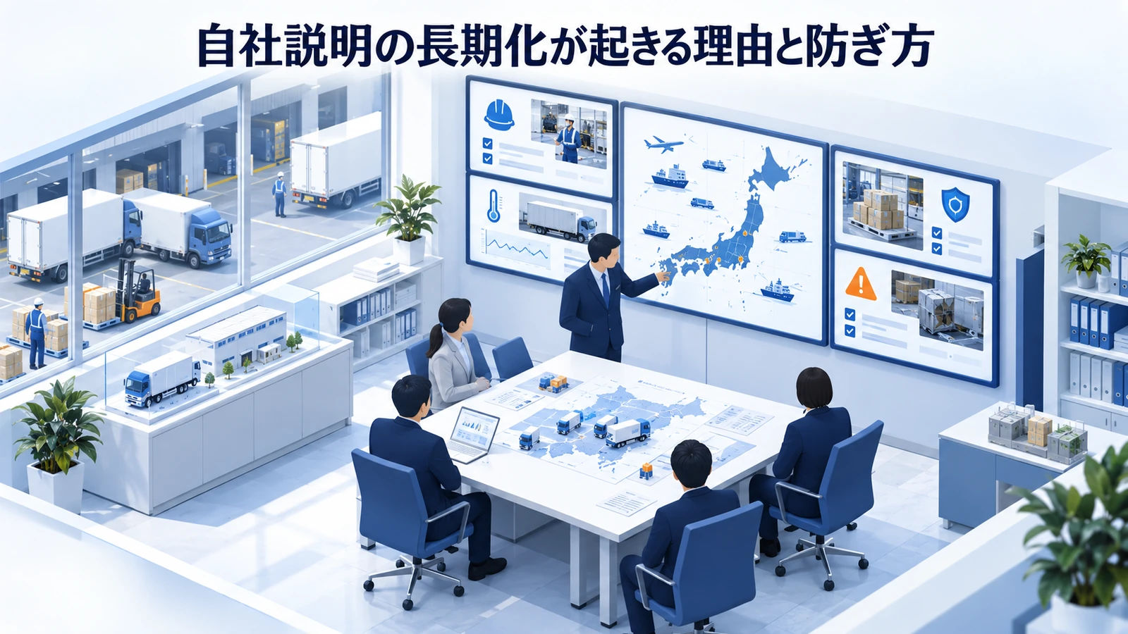 「自社説明の長期化が起きる理由と防ぎ方」の要点を整理したImage 2.0図解