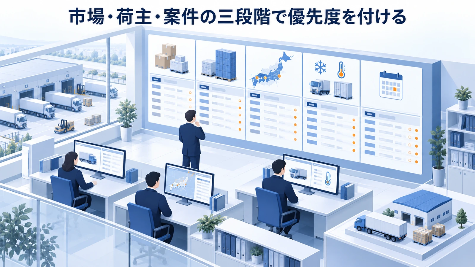 「市場・荷主・案件の三段階で優先度を付ける」の要点を整理したImage 2.0図解