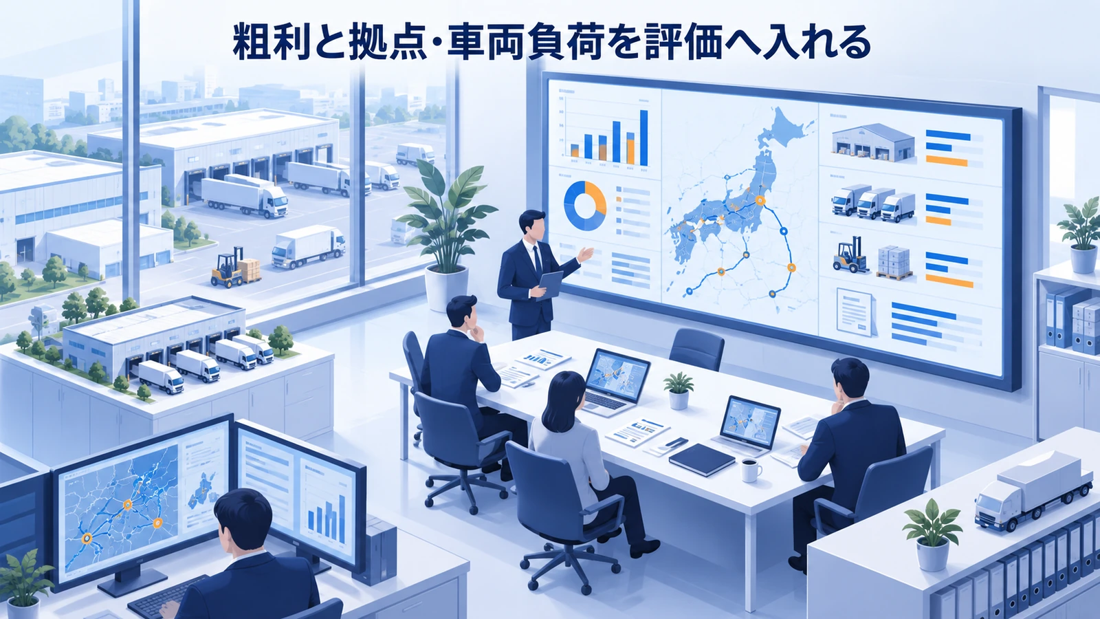 「粗利と拠点・車両負荷を評価へ入れる」の要点を整理したImage 2.0図解