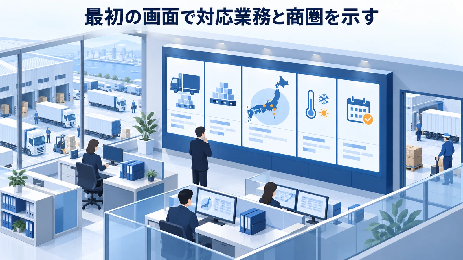 「最初の画面で対応業務と商圏を示す」の要点を整理したImage 2.0図解