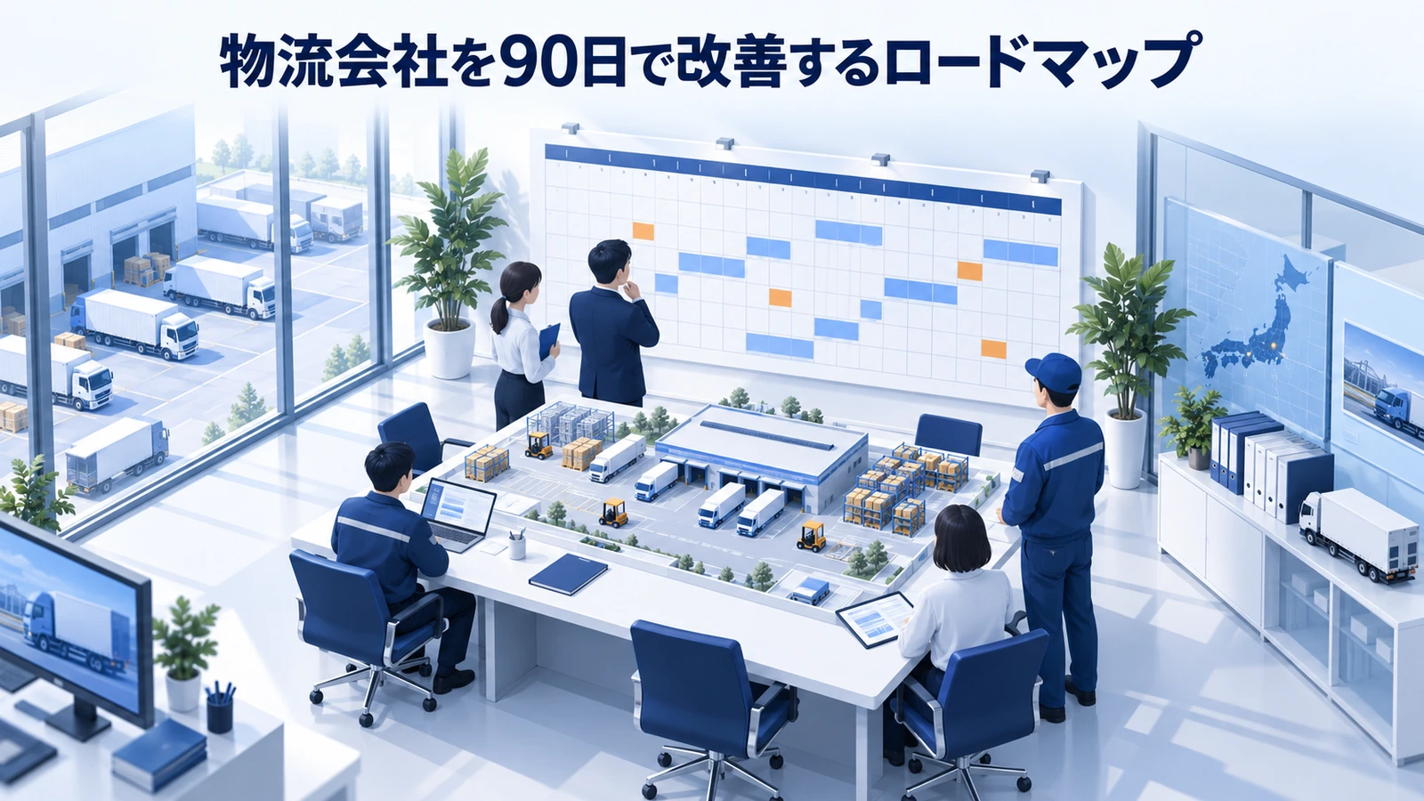 「物流会社を90日で改善するロードマップ」の要点を整理したImage 2.0図解