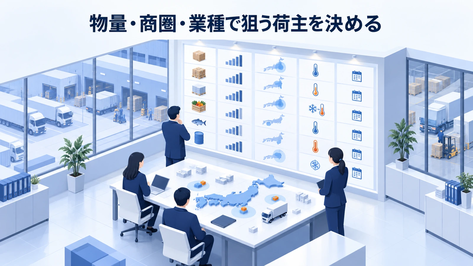 「物量・商圏・業種で狙う荷主を決める」の要点を整理したImage 2.0図解