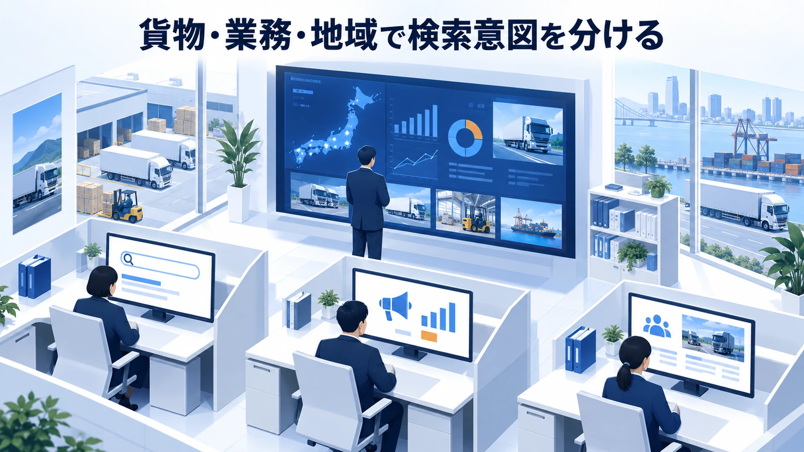 「貨物・業務・地域で検索意図を分ける」の要点を整理したImage 2.0図解